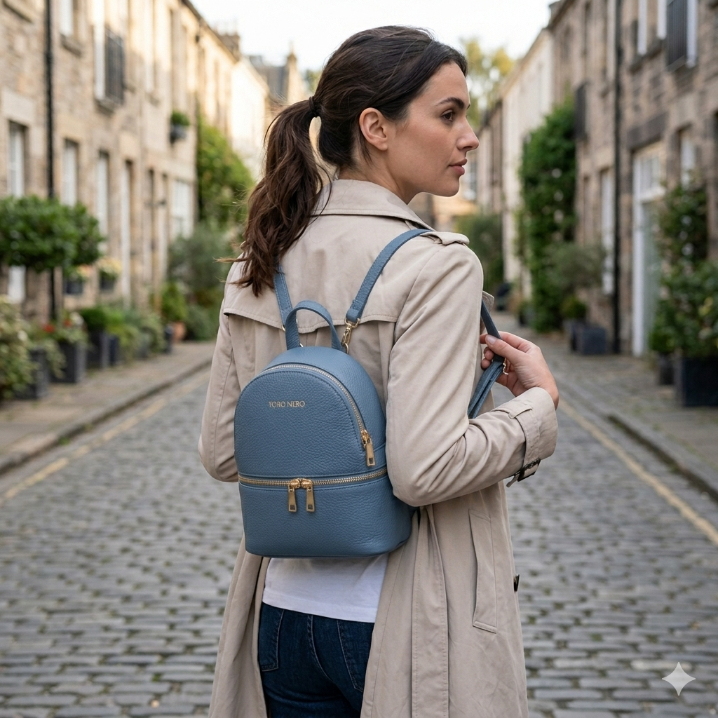 Mochila de piel natural azul Teen Spirit para mujer