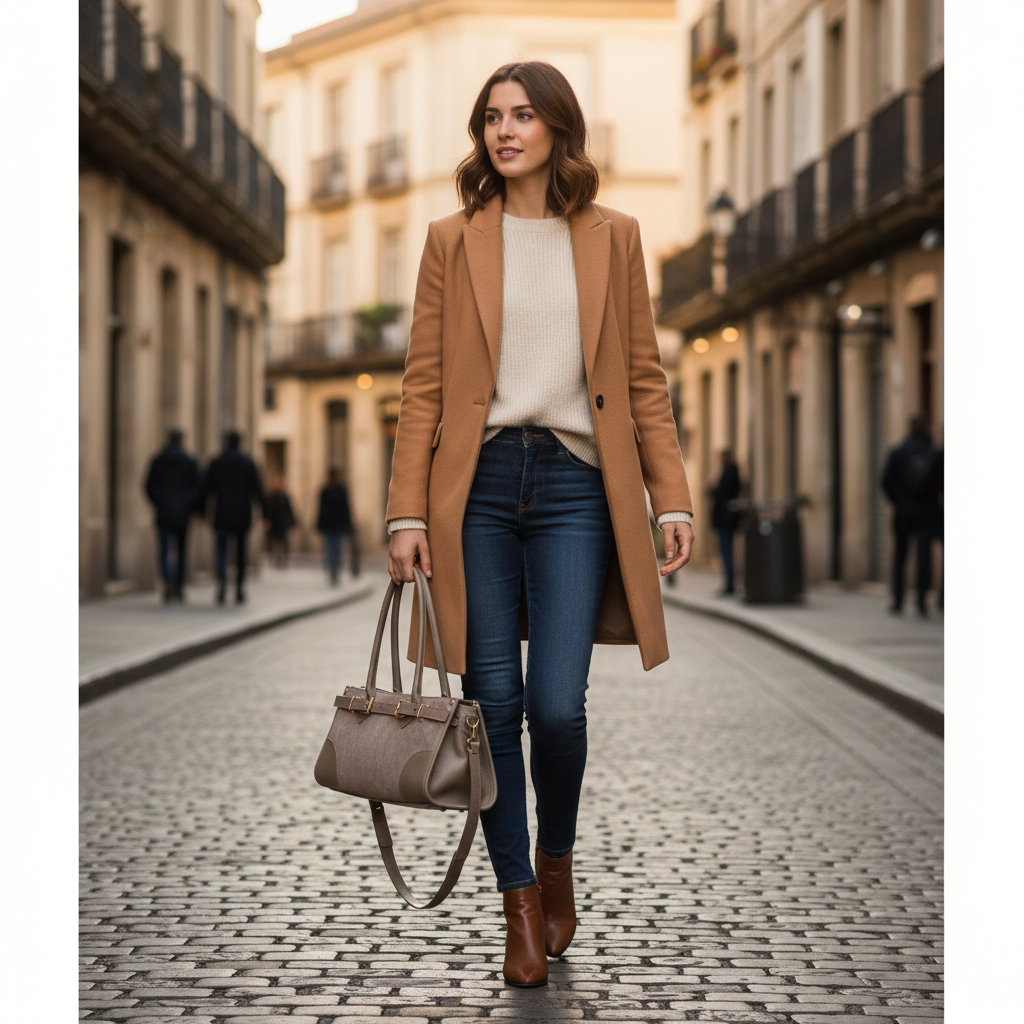 Dunkel taupefarbene Evelin Handtasche aus echtem Leder