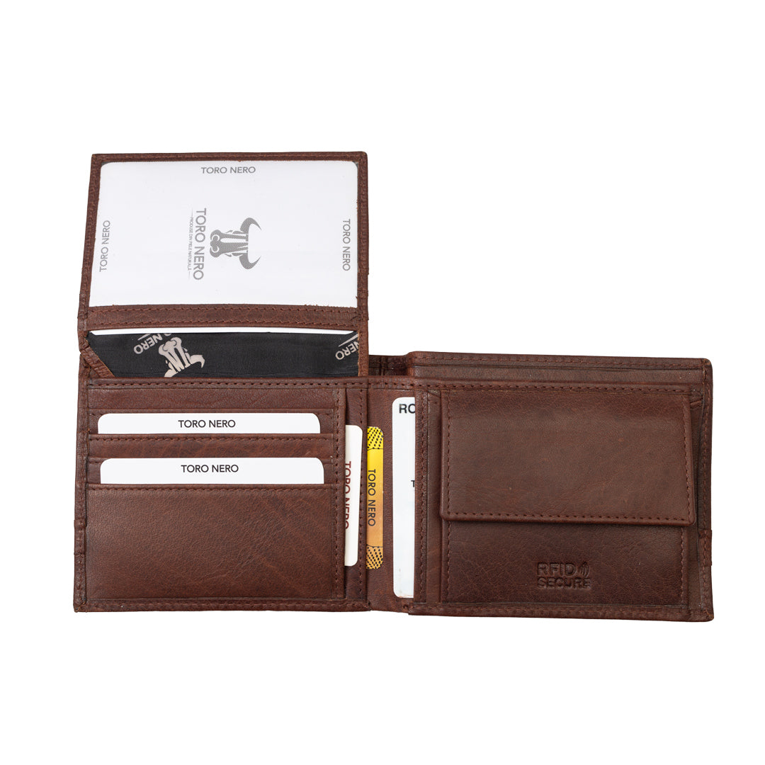 Portefeuille homme en cuir véritable marron Andy, protection RFID