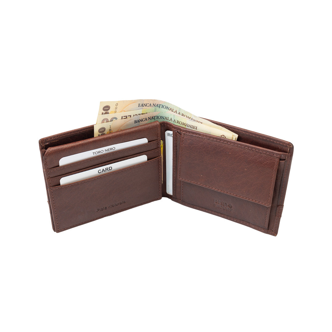 Portefeuille homme en cuir véritable marron Andy, protection RFID