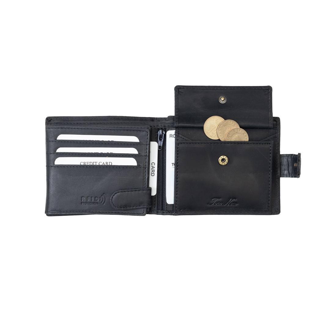 Cartera de piel natural negra para hombre marca Toro