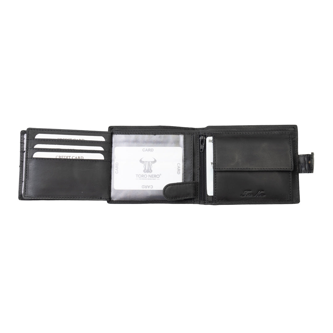Cartera de piel natural negra para hombre marca Toro