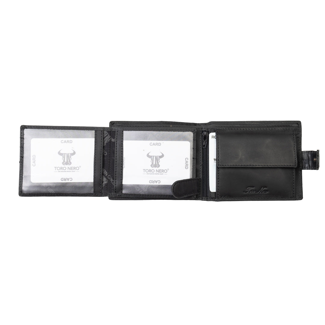 Cartera de piel natural negra para hombre marca Toro
