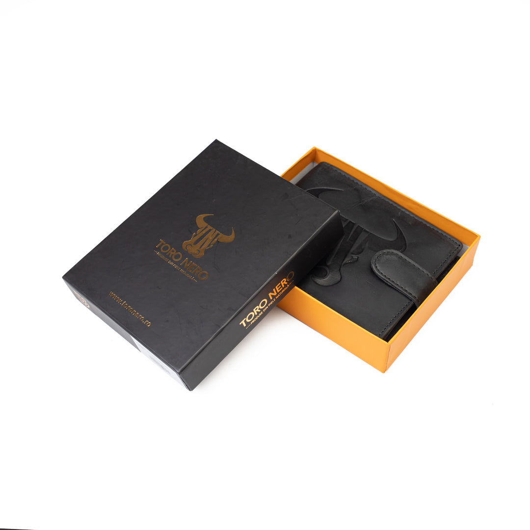 Cartera de piel natural negra para hombre marca Toro
