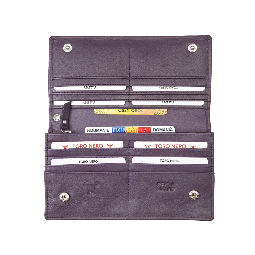 Portefeuille femme en cuir véritable violet Chiara, protection RFID