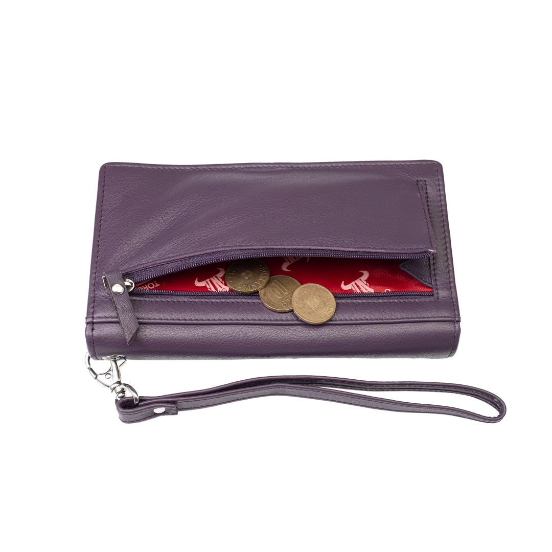 Portefeuille femme en cuir véritable violet Chiara, protection RFID