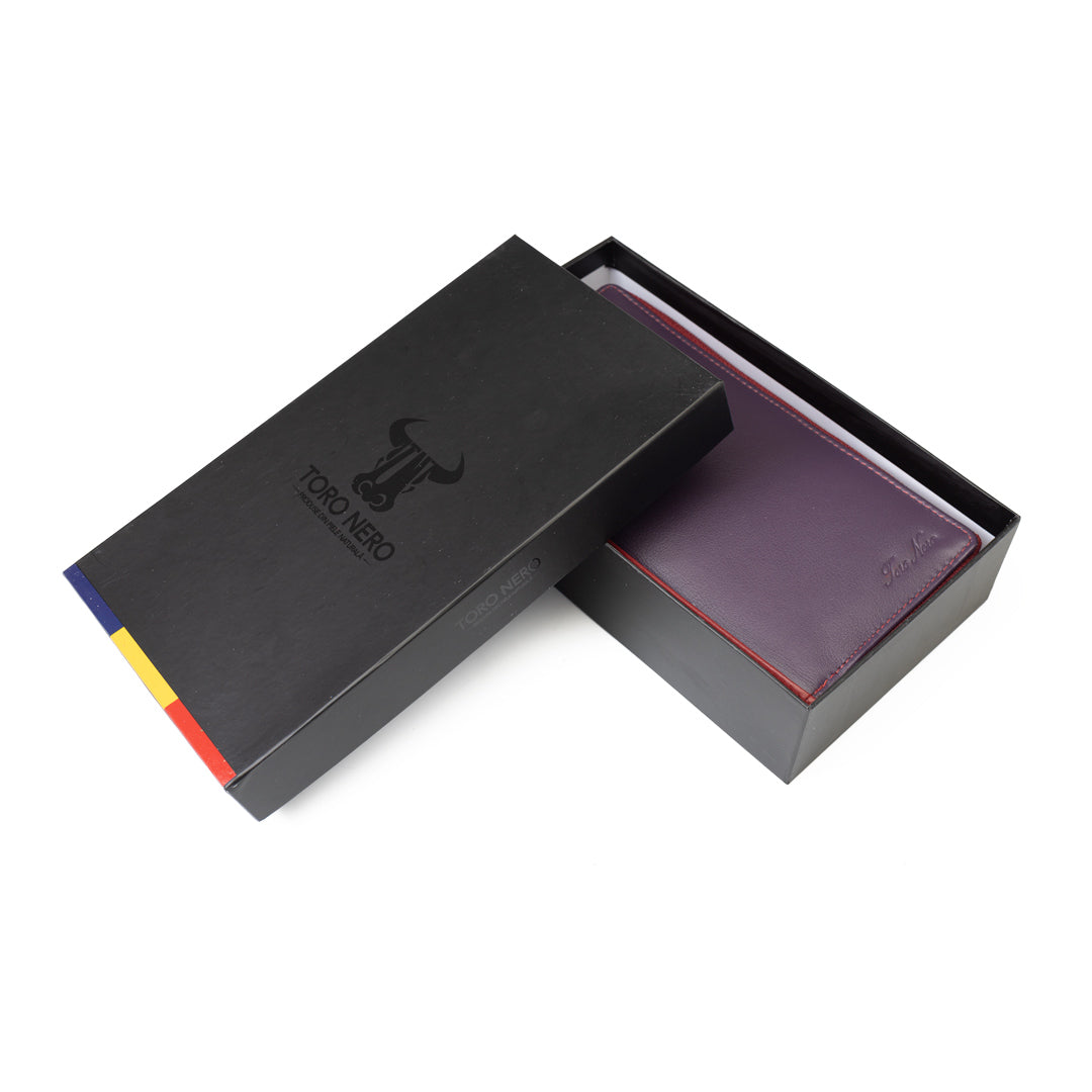 Portefeuille femme en cuir véritable violet Ina, protection RFID