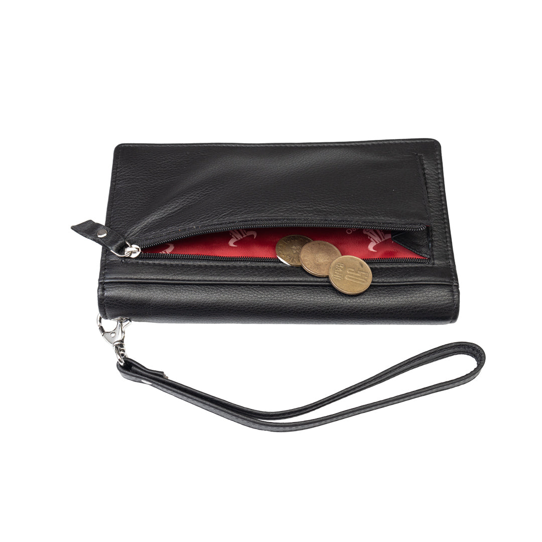 Portefeuille femme en cuir véritable noir Chiara, protection Rfid