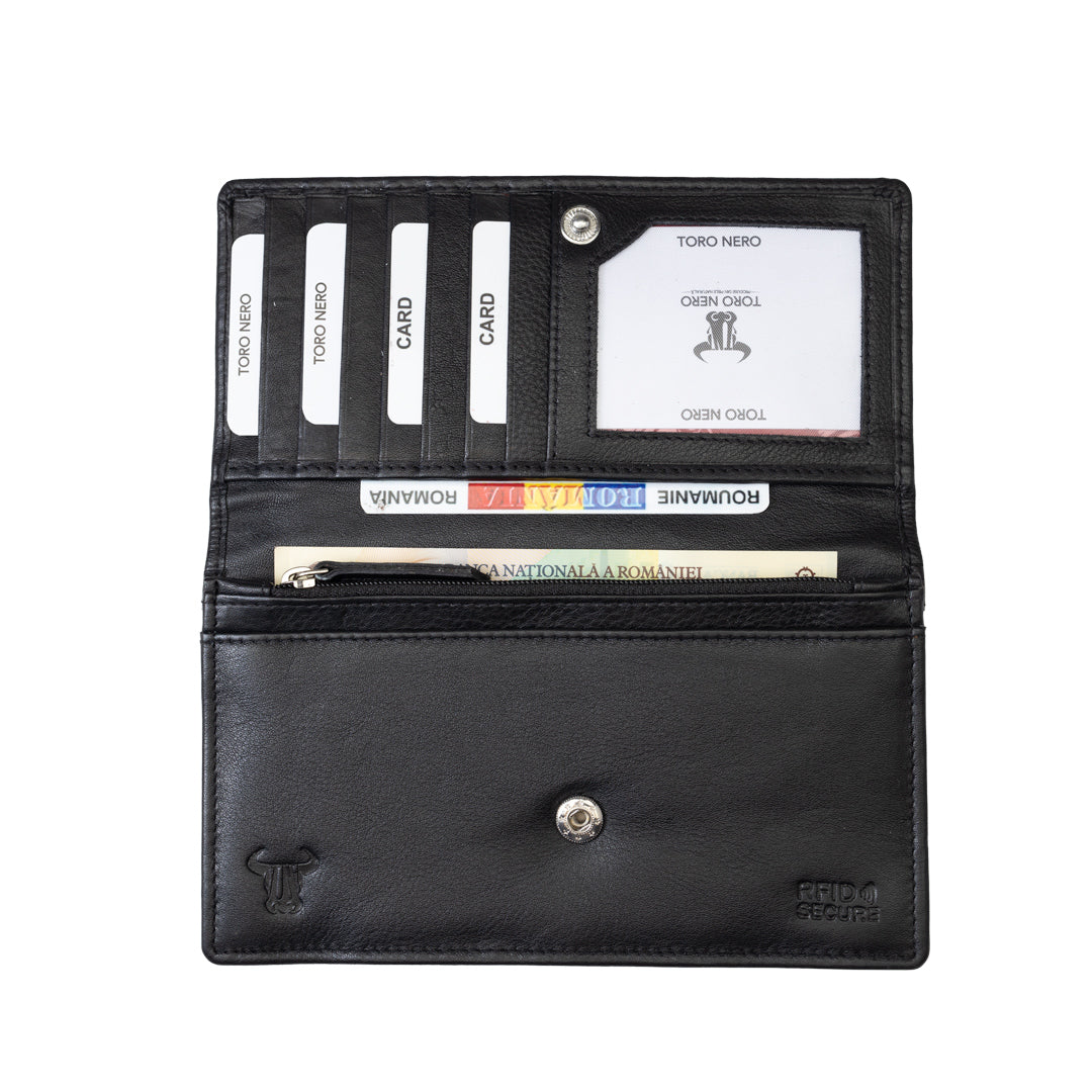Cartera de mujer de piel natural negra Cloudy, protección RFID