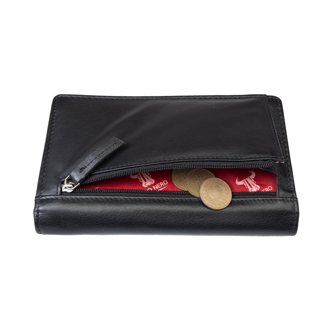 Cartera de mujer de piel natural negra Cloudy, protección RFID