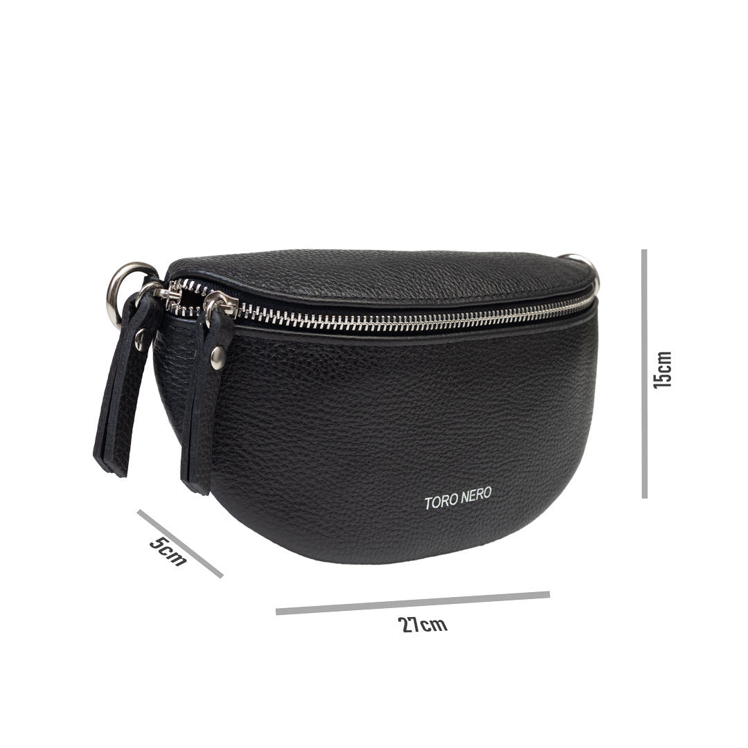 Ženska pasna torbica iz naravnega črnega usnja Waist Glam