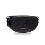Borsetă damă din piele naturala negru sidefat Waist Glam