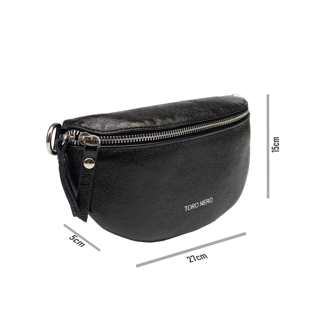 Borsetă damă din piele naturala negru sidefat Waist Glam