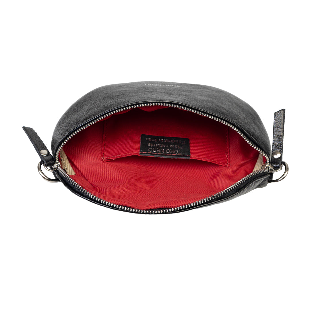 Borsetă damă din piele naturala negru sidefat Waist Glam