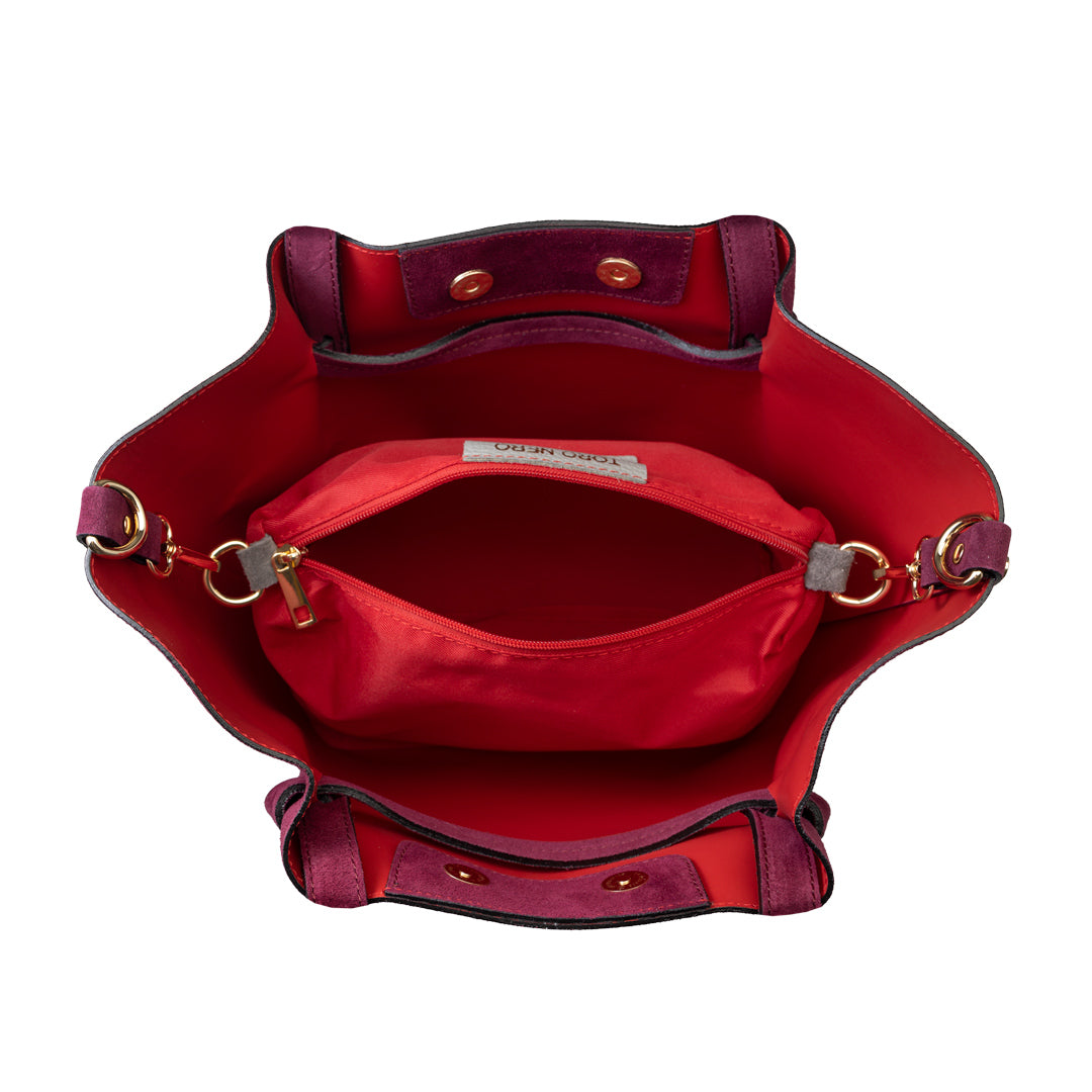 Damenhandtasche aus Veloursleder Pflaume Loretta